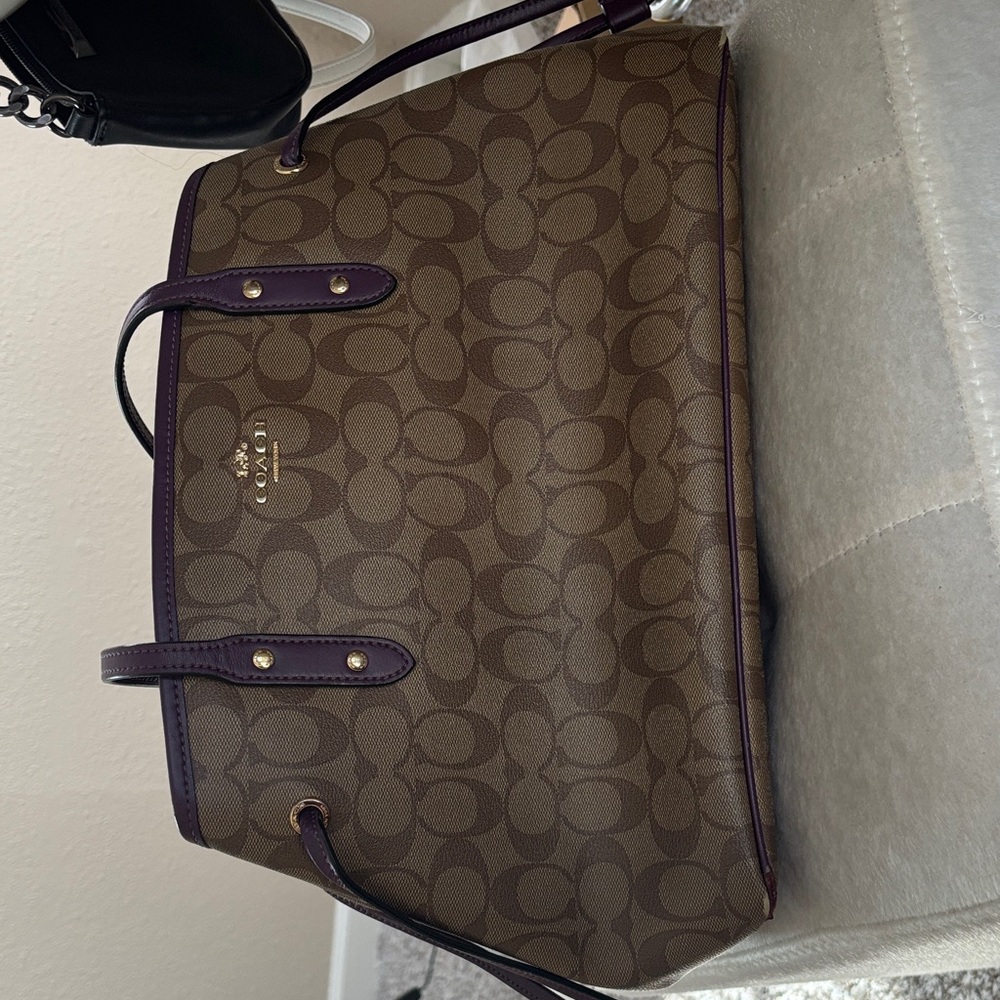 Coach Tan and Purple Signature Tote